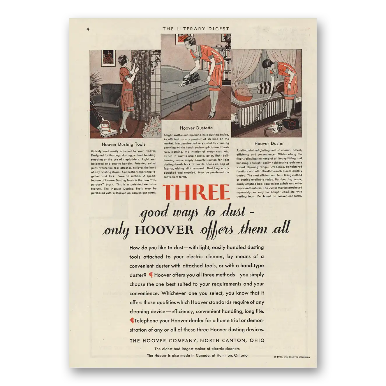 1930 Hoover Vacuum Three Good Ways to Dust Vintage Magazine Print Ad