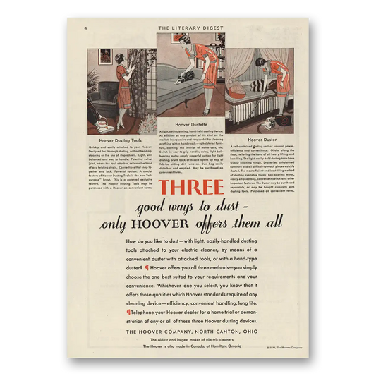 1930 Hoover Vacuum Three Good Ways to Dust Vintage Magazine Print Ad