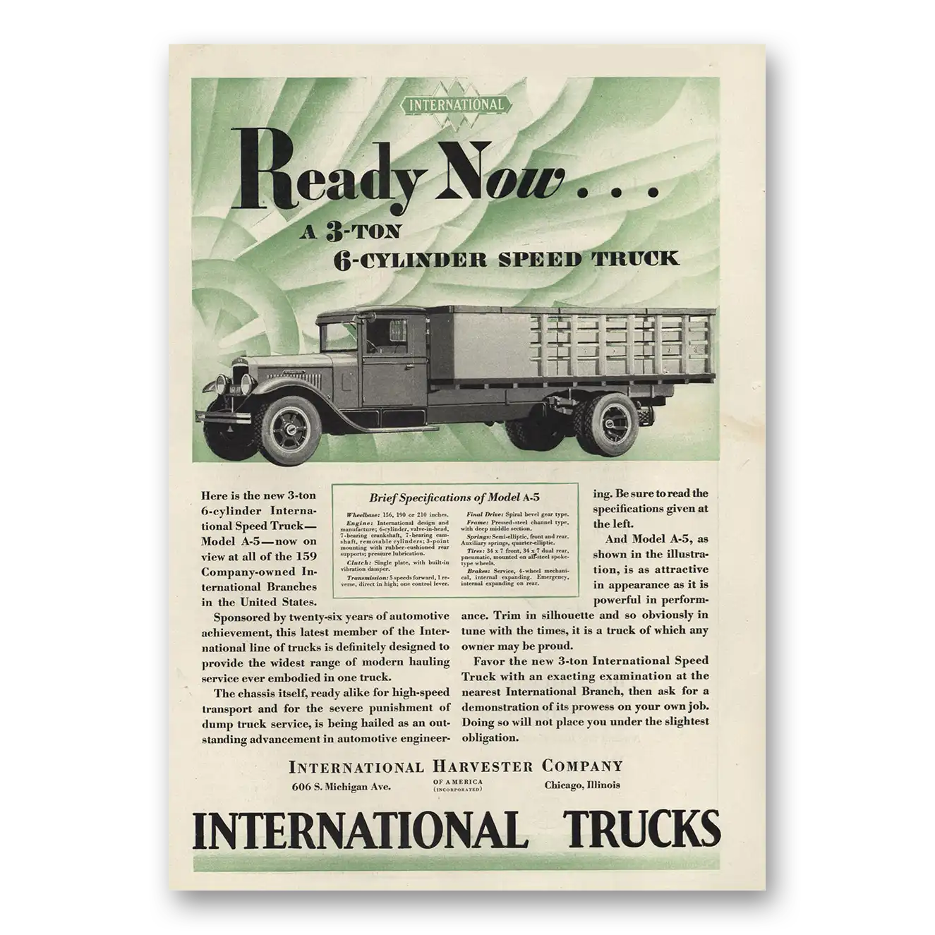 1930 International Trucks 6 Clinder Speed Truck Vintage Magazine Print Ad