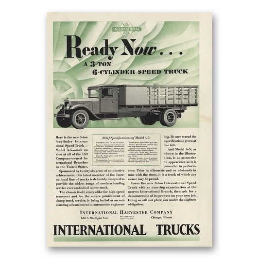 1930 International Trucks 6 Clinder Speed Truck Vintage Magazine Print Ad