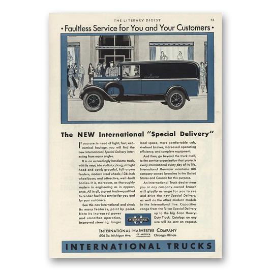 1930 International Trucks Special Delivery Vintage Magazine Print Ad