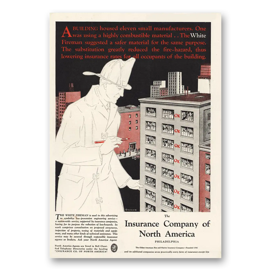 1930 Insurance Company North America INA White Fireman Vintage Magazine Print Ad