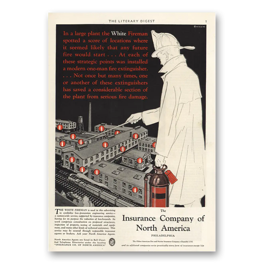 1930 Insurance Company North America INA White Fireman Vintage Magazine Print Ad