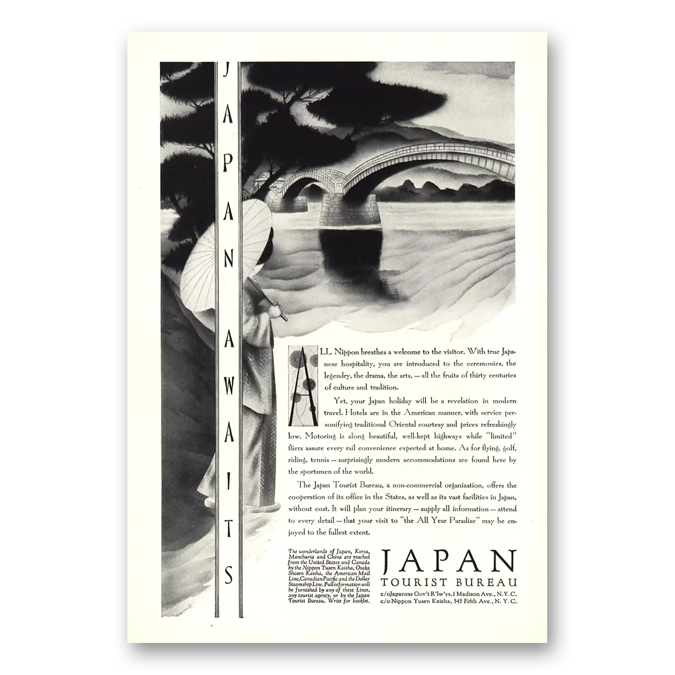 1930 Japan Nippon Breathes a Welcome Vintage Magazine Print Ad