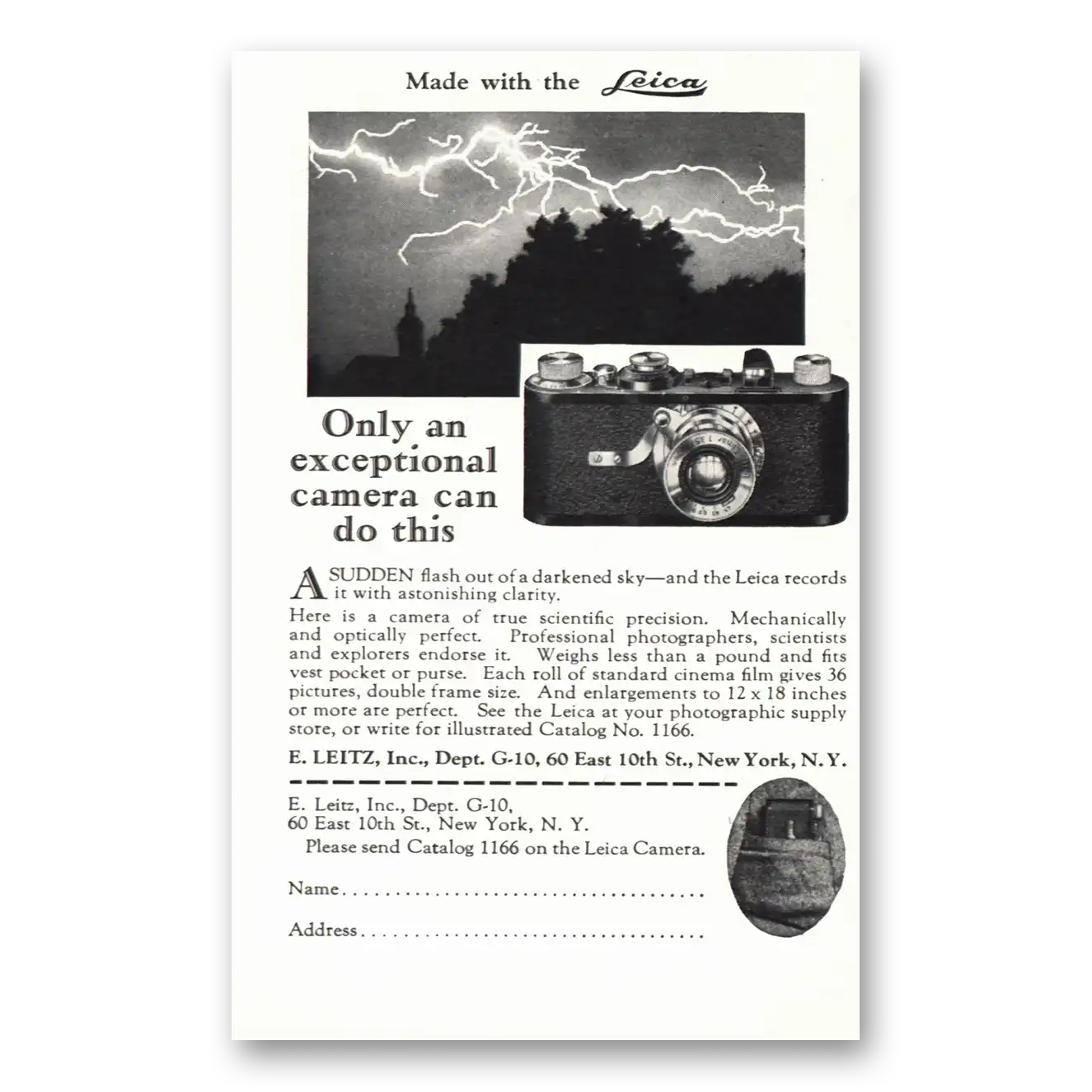 1930 Leica Cameras Only An Exceptional Camera Can Do This Vintage Magazine Print Ad