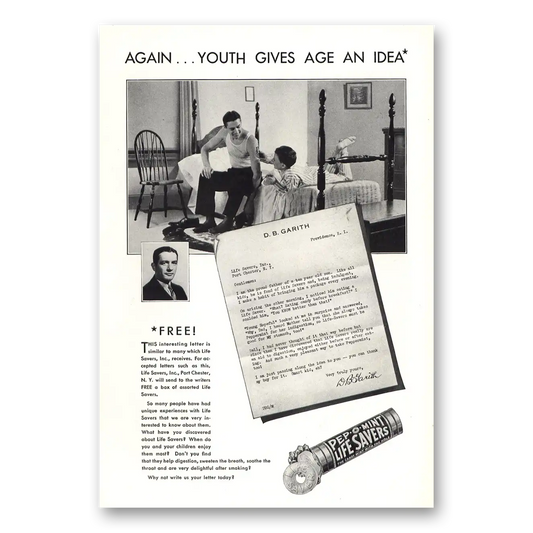 1930 Pep O Mint Life Savers Again Youth Gives Age an Idea Vintage Magazine Print Ad