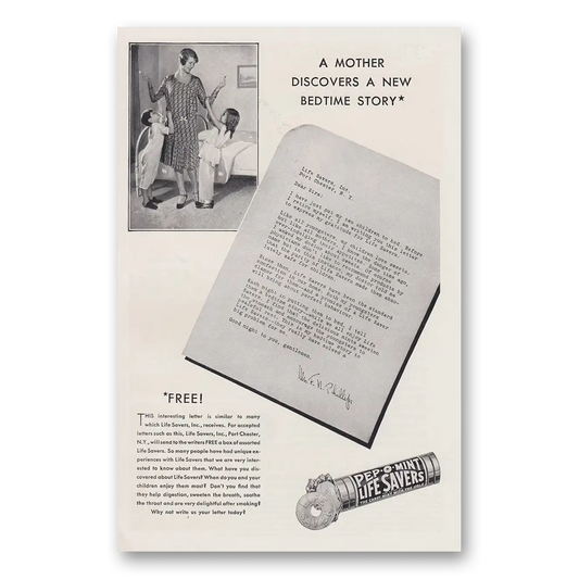 1930 Pep O Mint Life Savers Mother Discovers a New Bedtime Story Vintage Magazine Print Ad