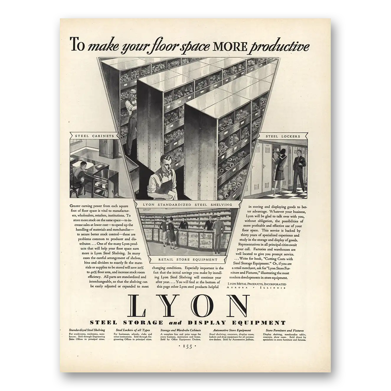 1930 Lyon Steel Storage Floor Space More Productive Vintage Magazine Print Ad