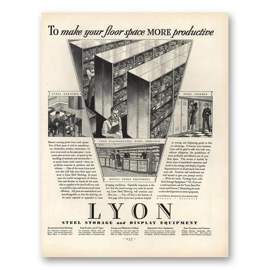 1930 Lyon Steel Storage Floor Space More Productive Vintage Magazine Print Ad