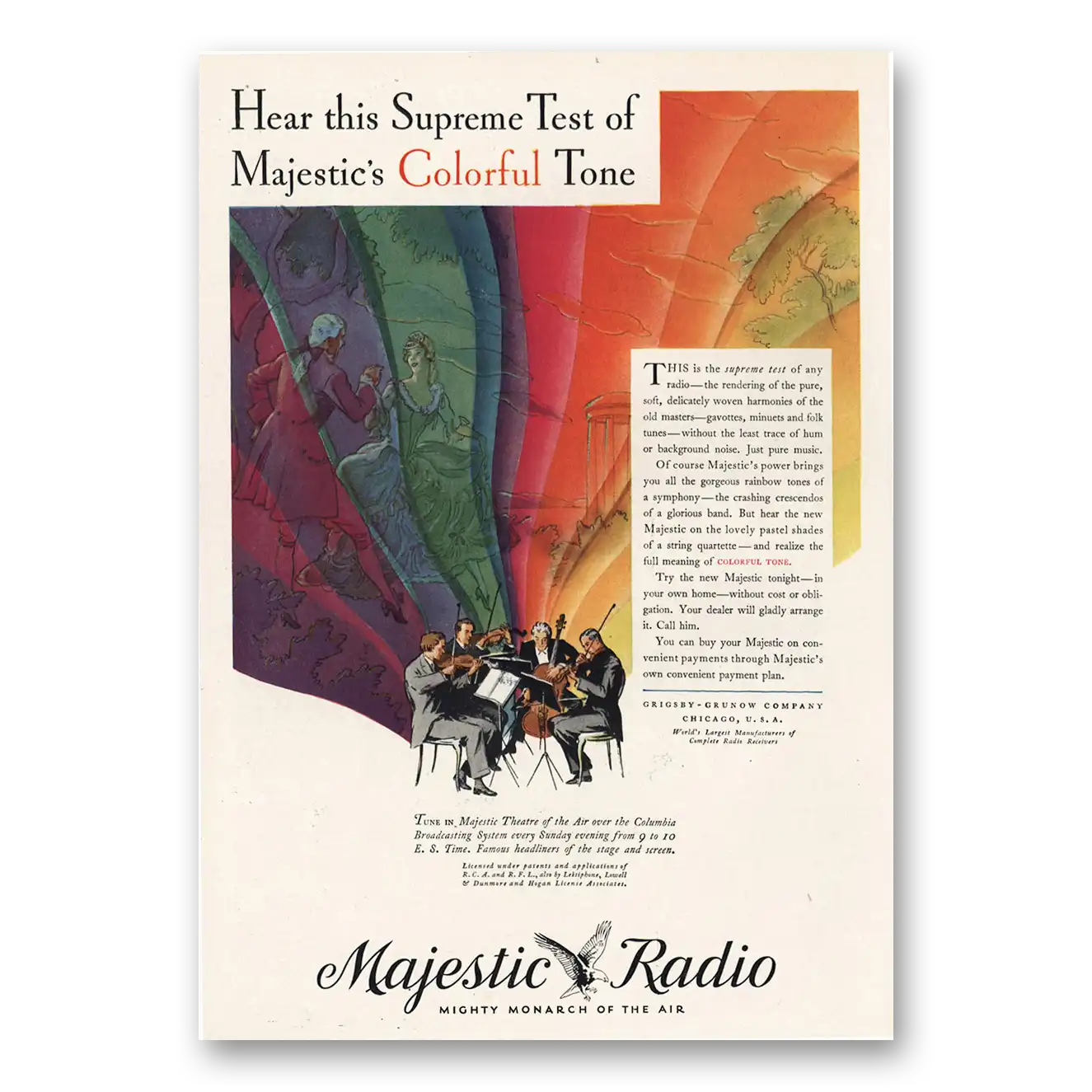 1930 Majestic Radio Supreme Test Colorful Tone Vintage Magazine Print Ad