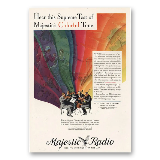 1930 Majestic Radio Supreme Test Colorful Tone Vintage Magazine Print Ad