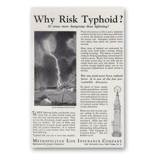 1930 Metropolitan Life Insurance Why Risk Typhoid Vintage Magazine Print Ad