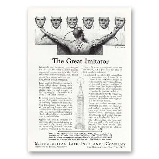 1930 Metropolitan Life Insurance Great Imitator Vintage Magazine Print Ad