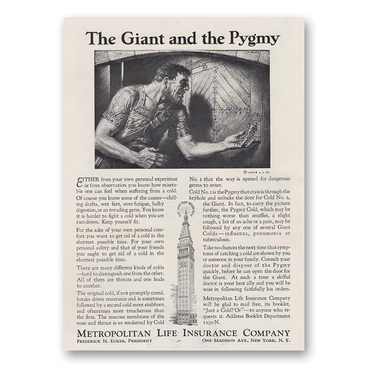 1930 Metropolitan Life Insurance Giant and the Pygmy Vintage Magazine Print Ad