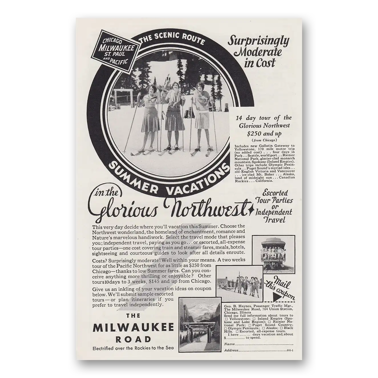 1930 Milwaukee Road Summer Vacations in the Glorious Northwest Vintage Magazine Print Ad