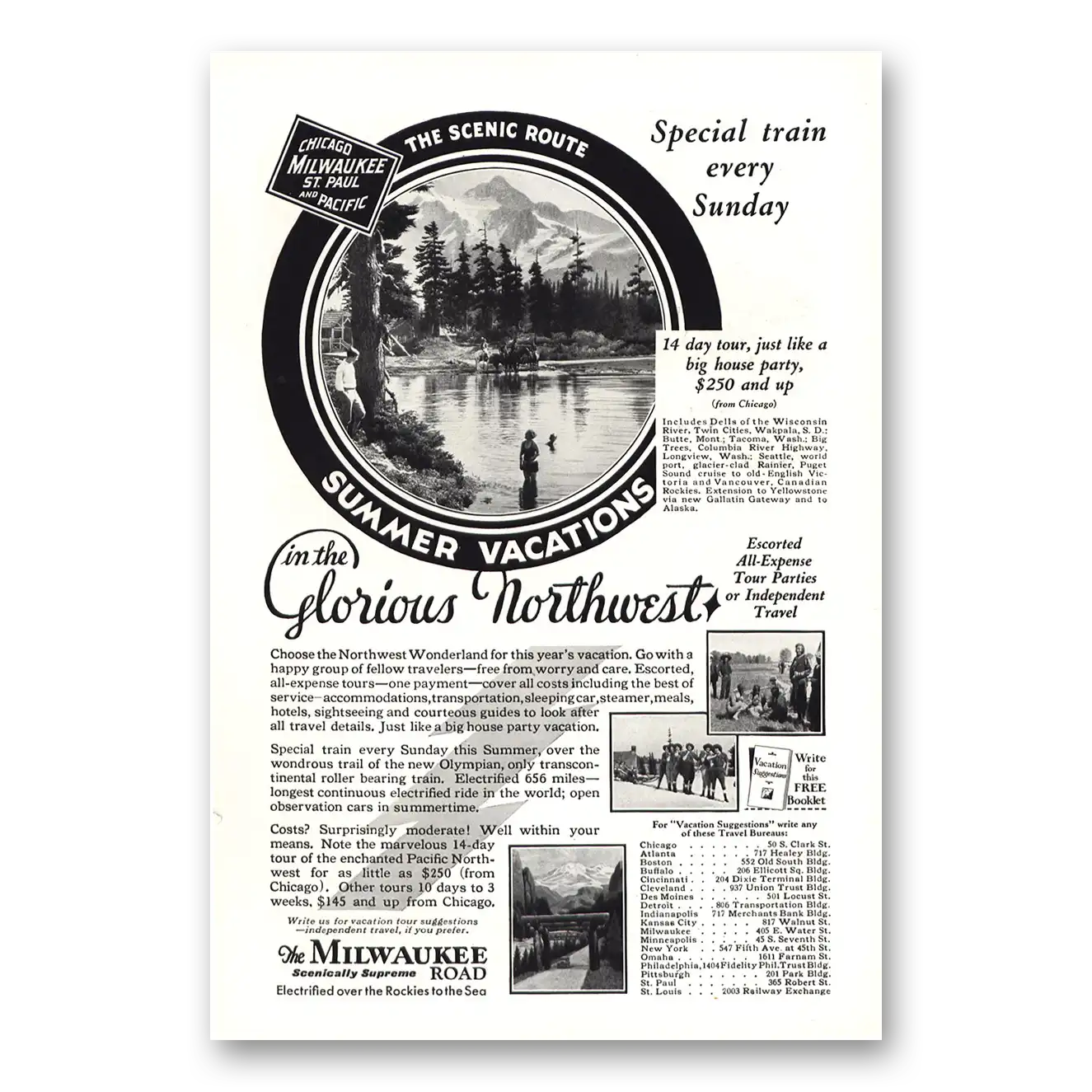 1930 Milwaukee Road Special Train Every Sunday Glorious Northwest Vintage Magazine Print Ad