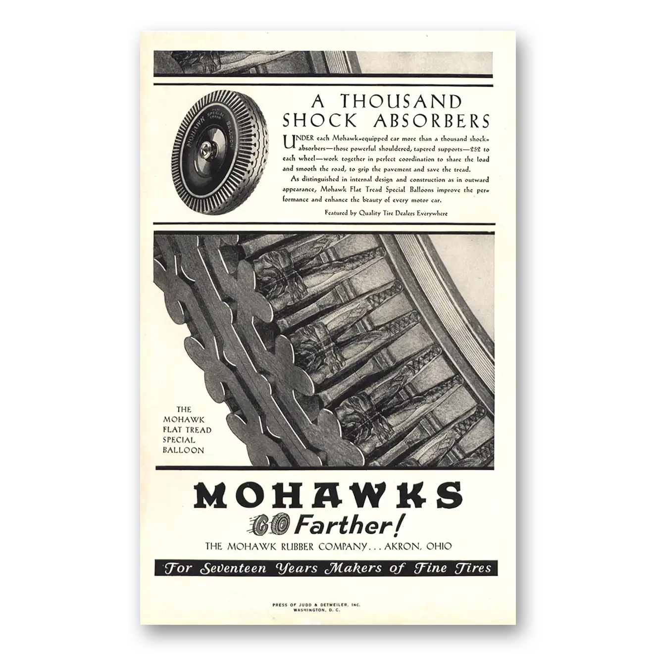 1930 Mohawk Tires Thousand Shock Absorbers Vintage Magazine Print Ad