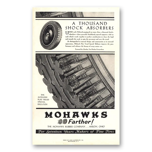 1930 Mohawk Tires Thousand Shock Absorbers Vintage Magazine Print Ad