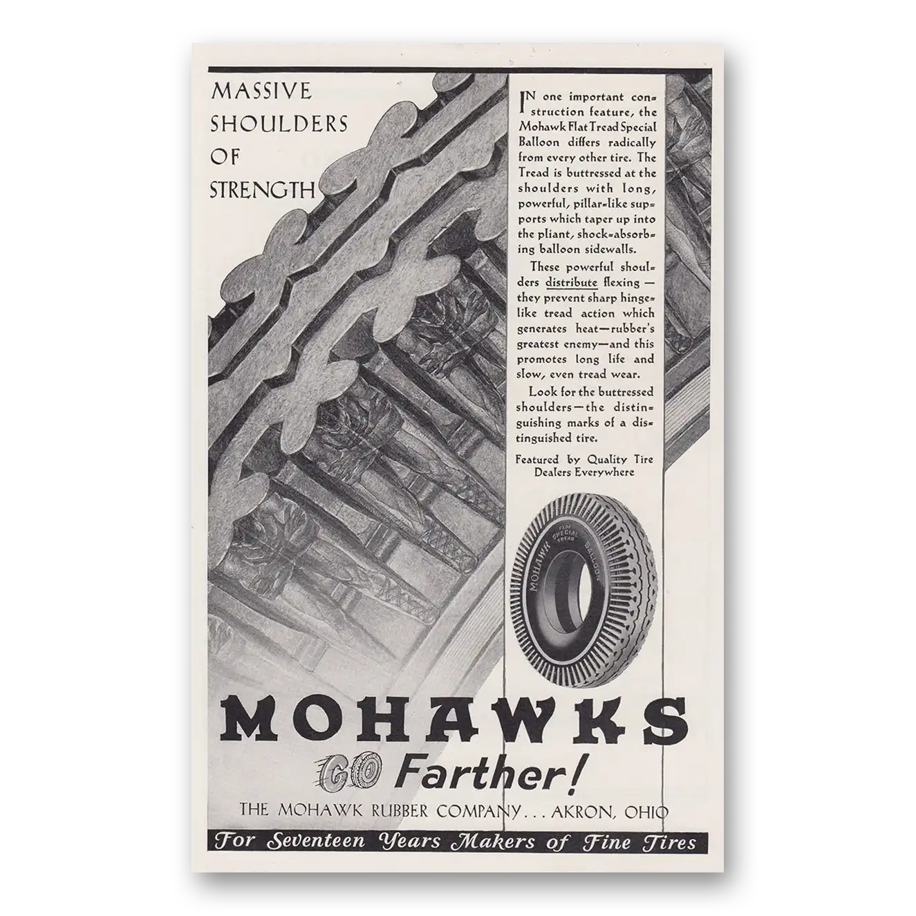 1930 Mohawk Tires Massive Shoulders of Strength Vintage Magazine Print Ad