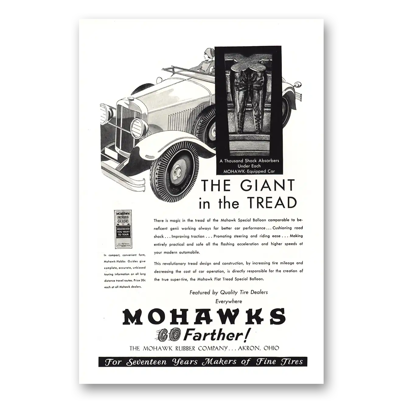 1930 Mohawk Tires Giant In the Tread Vintage Magazine Print Ad