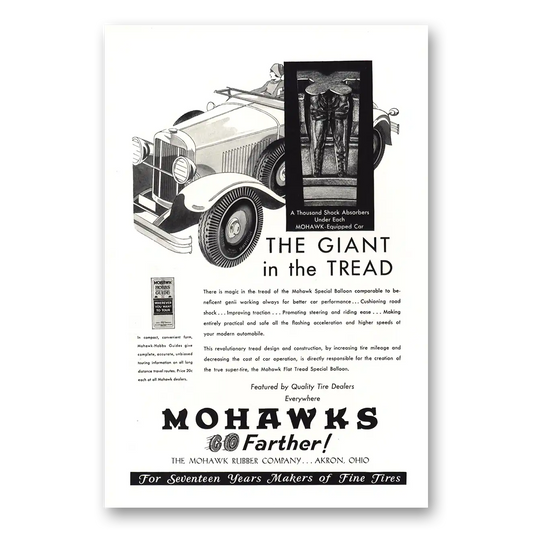 1930 Mohawk Tires Giant In the Tread Vintage Magazine Print Ad