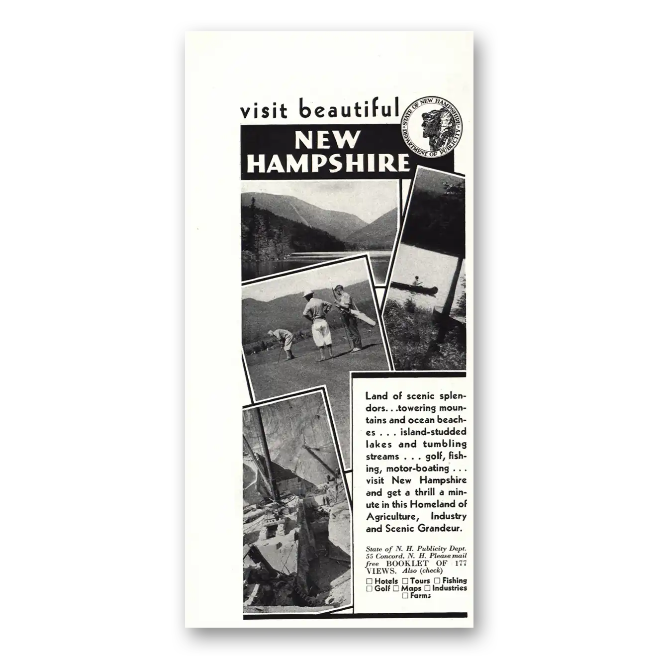 1930 New Hampshire Visit Beautiful New Hampshire Vintage Magazine Print Ad