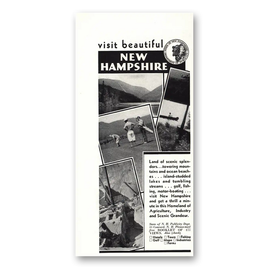 1930 New Hampshire Visit Beautiful New Hampshire Vintage Magazine Print Ad