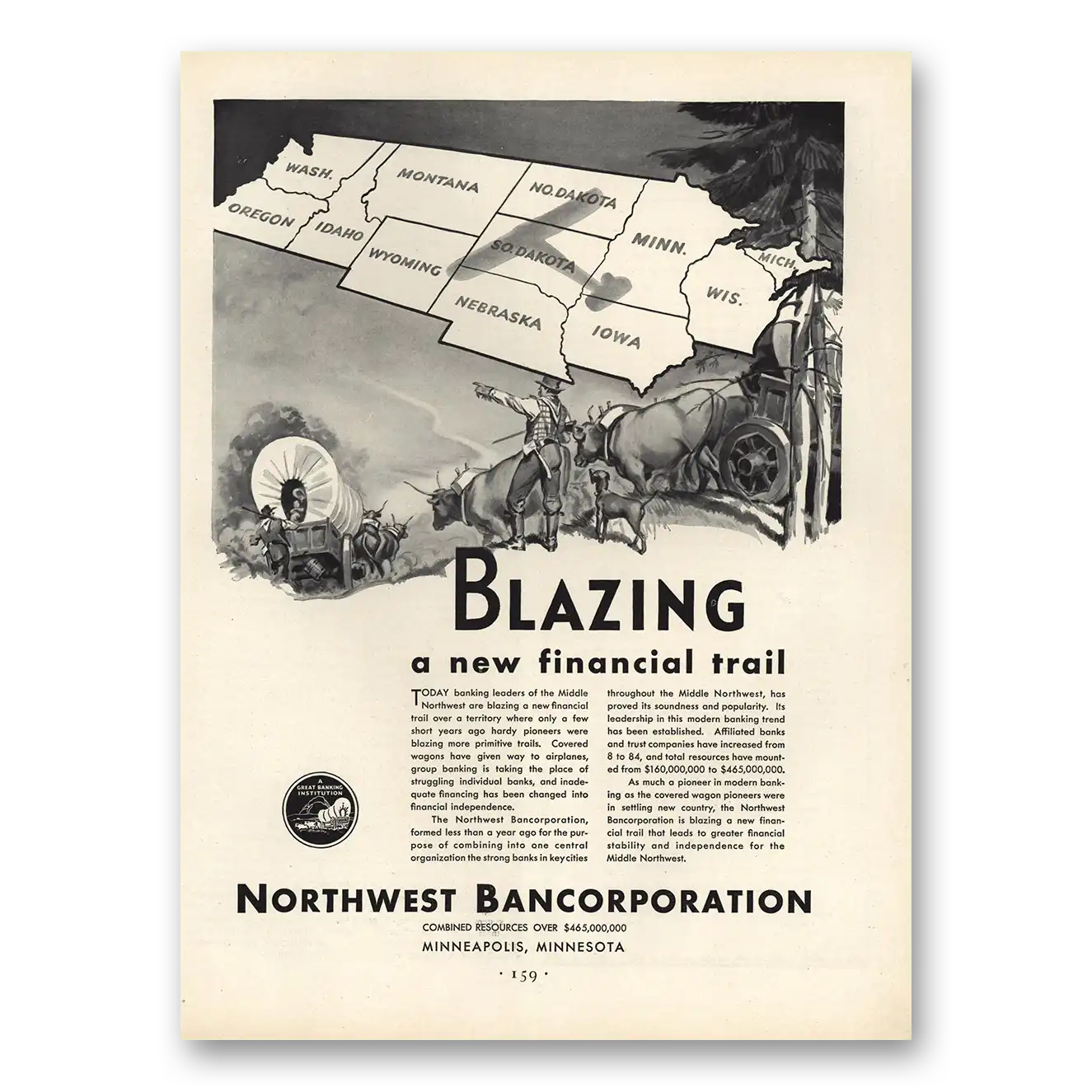 1930 Northwest Bancorporation Blazing Financial Trail Vintage Magazine Print Ad