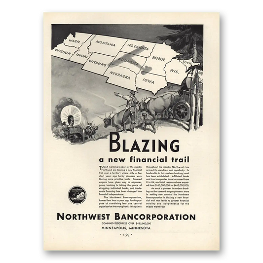 1930 Northwest Bancorporation Blazing Financial Trail Vintage Magazine Print Ad