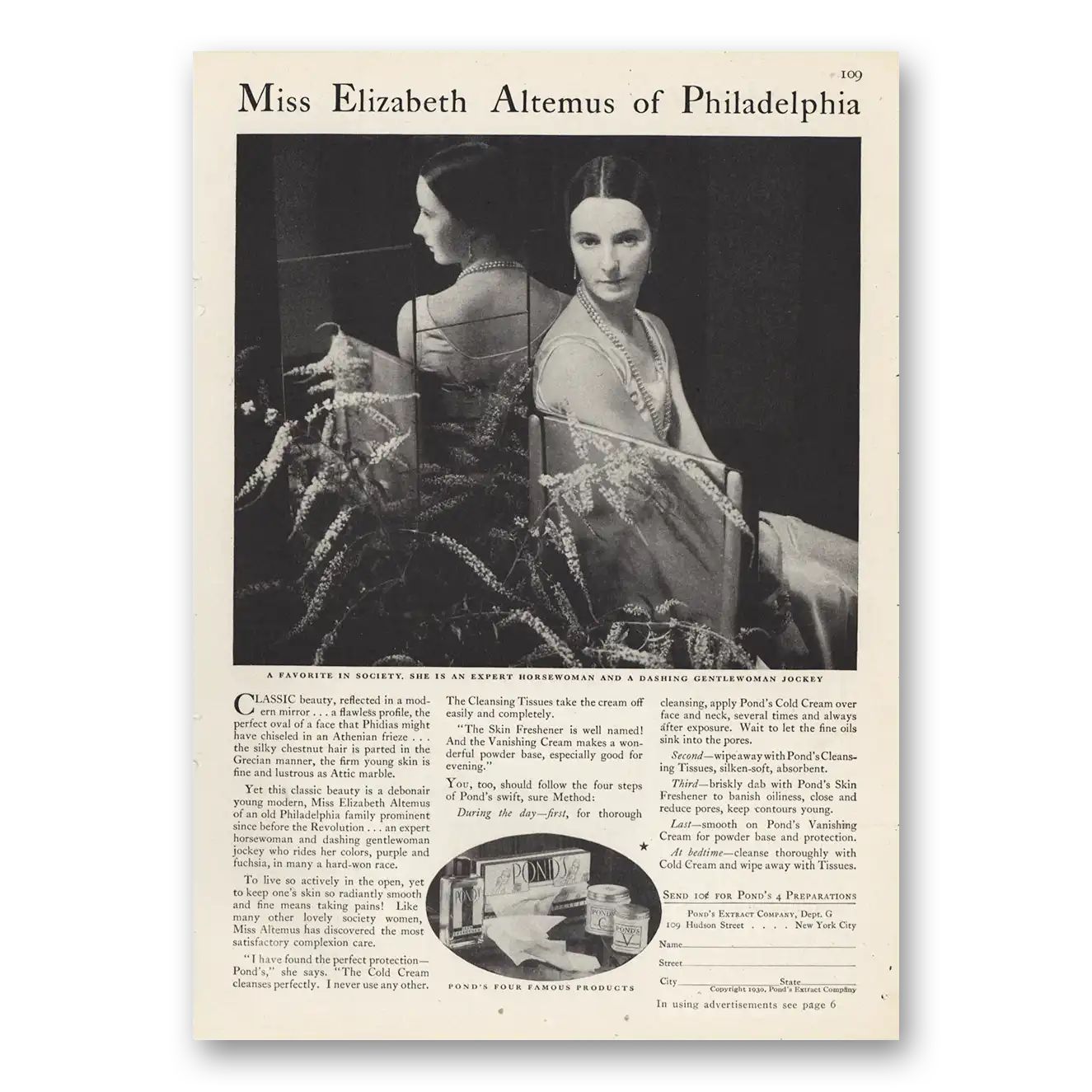 1930 Ponds Cold Cream Elizabeth Altemus Philadelphia Vintage Magazine Print Ad