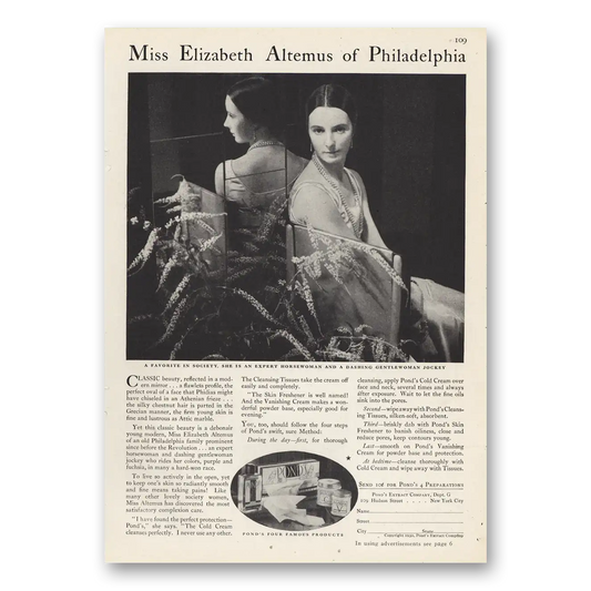 1930 Ponds Cold Cream Elizabeth Altemus Philadelphia Vintage Magazine Print Ad