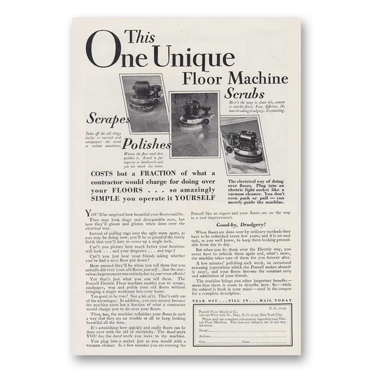 1930 Ponsell Floor Machine One Unique Floor Machine Vintage Magazine Print Ad