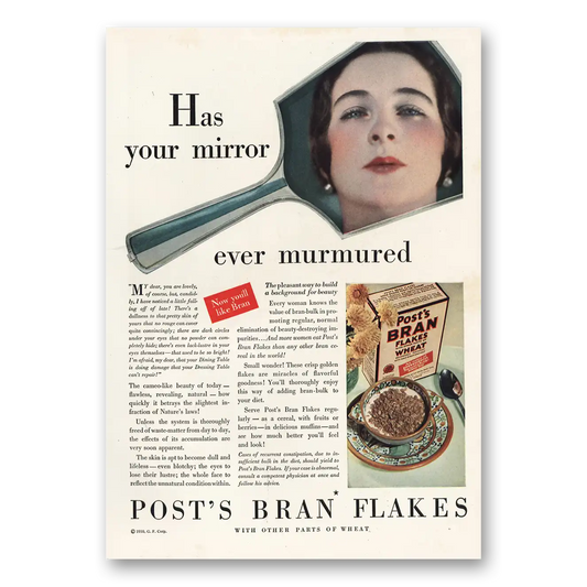 1930 Post Cereal Bran Flakes Has Your Mirror Ever Murmured Vintage Magazine Print Ad