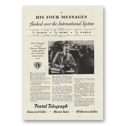 1930 Postal Telegraph His Four Messages Vintage Magazine Print Ad