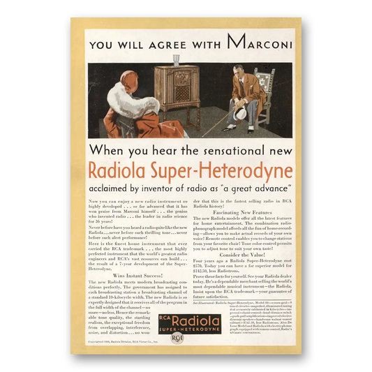 1930 RCA Radiola Radio You Will Agree With Maroni Vintage Magazine Print Ad