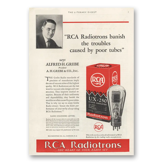 1930 RCA Radiotron Alfred H Grebe Vintage Magazine Print Ad