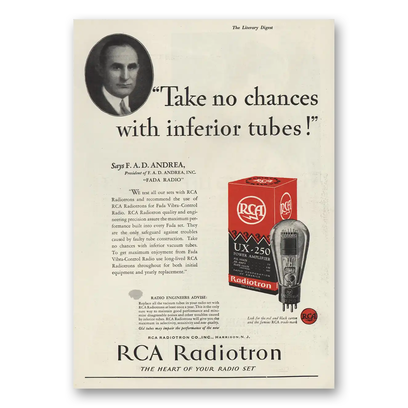 1930 RCA Radiotron No Chances Inferior Tubes Vintage Magazine Print Ad