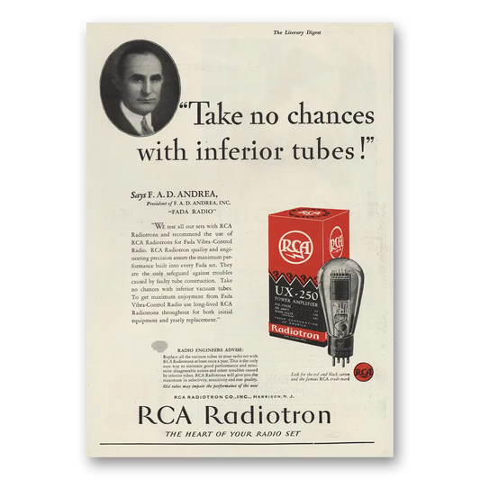 1930 RCA Radiotron No Chances Inferior Tubes Vintage Magazine Print Ad