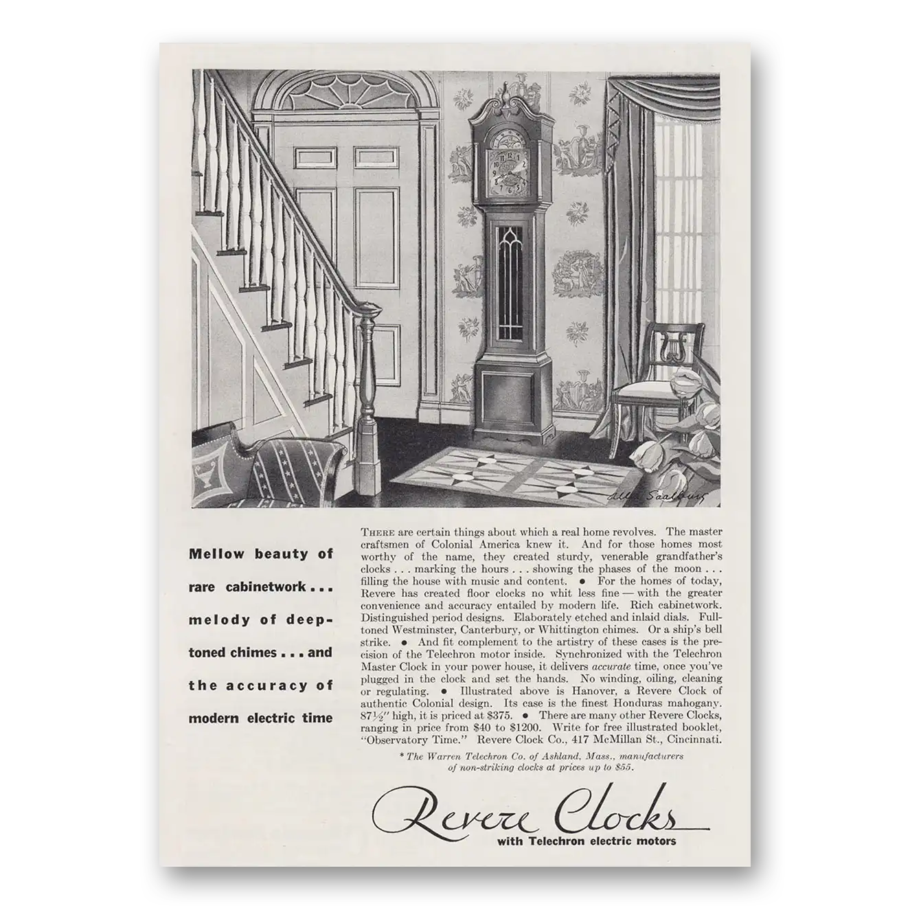 1930 Revere Clocks Mellow Beauty of Rare Cabinetwork Vintage Magazine Print Ad