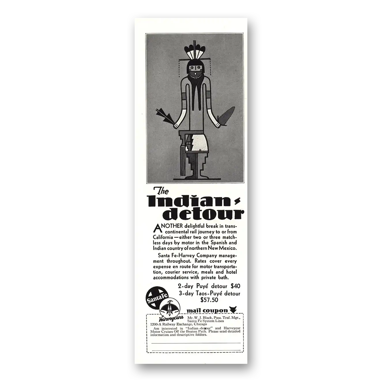 1930 Santa Fe Railway Indian Detours Vintage Magazine Print Ad