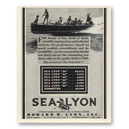 1930 Sea Lyon Runabout Sea Lyon Beauty of Line Detail of Finish Vintage Magazine Print Ad