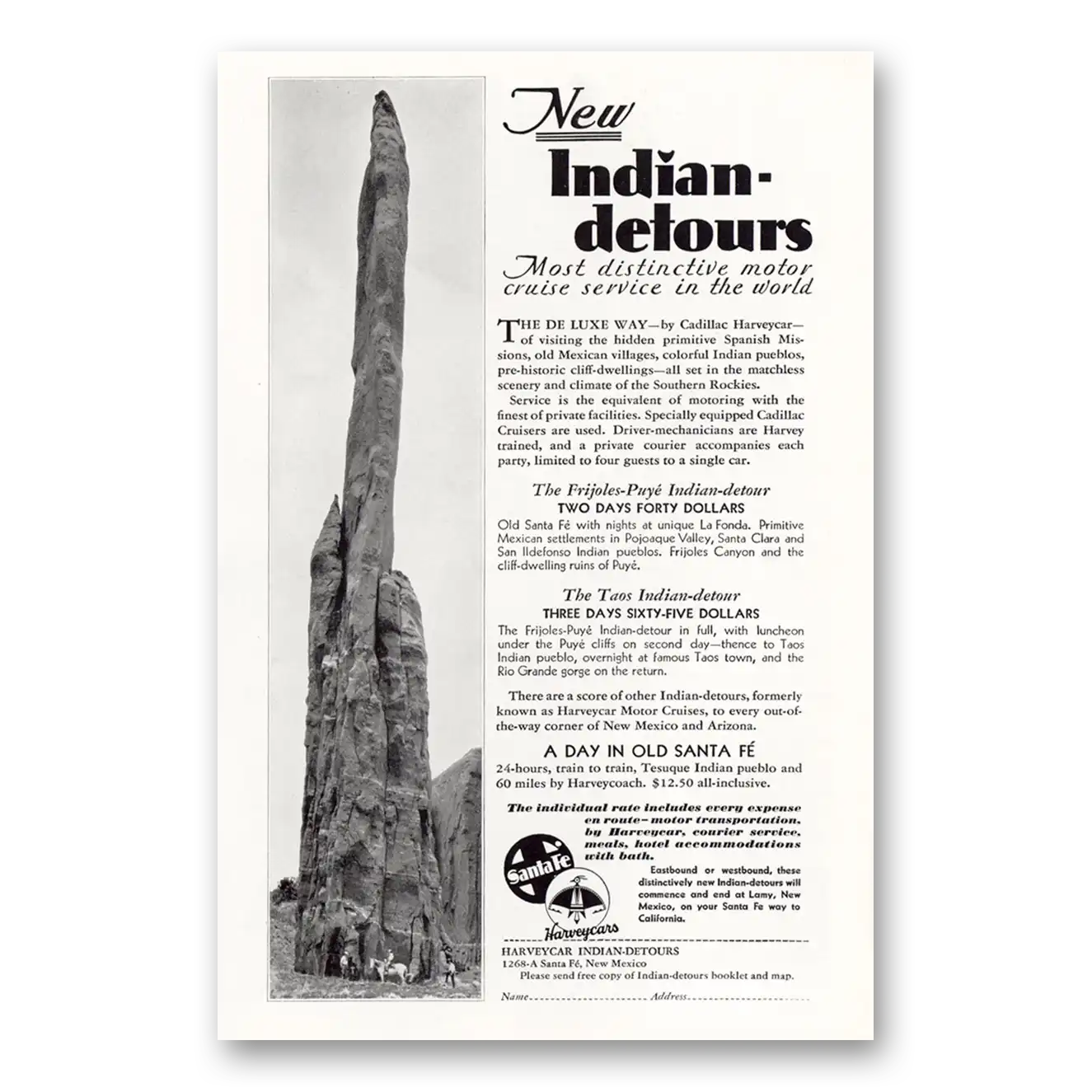 1930 Santa Fe Railway Indian Detour Most Distinctive Motor Cruise Vintage Magazine Print Ad