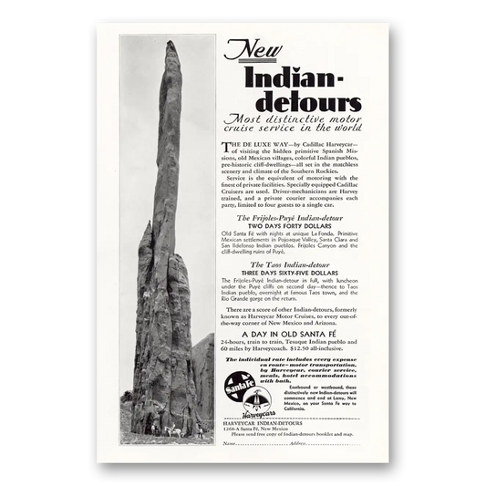 1930 Santa Fe Railway Indian Detour Most Distinctive Motor Cruise Vintage Magazine Print Ad