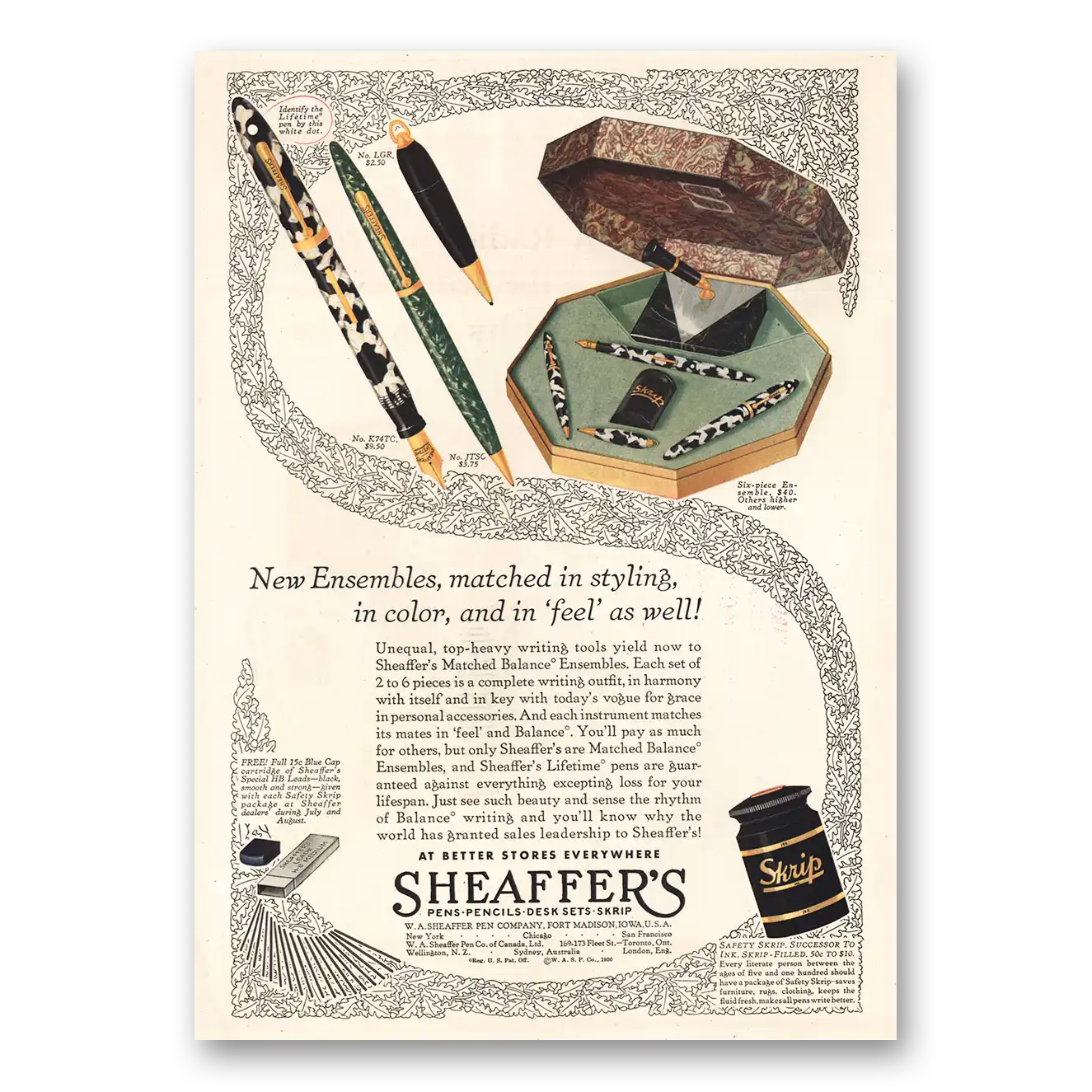 1930 Sheaffers Desk Sets Matched In Styling Vintage Magazine Print Ad