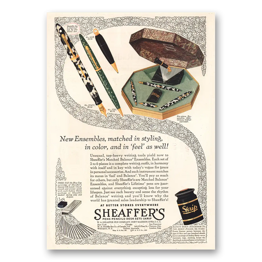 1930 Sheaffers Desk Sets Matched In Styling Vintage Magazine Print Ad