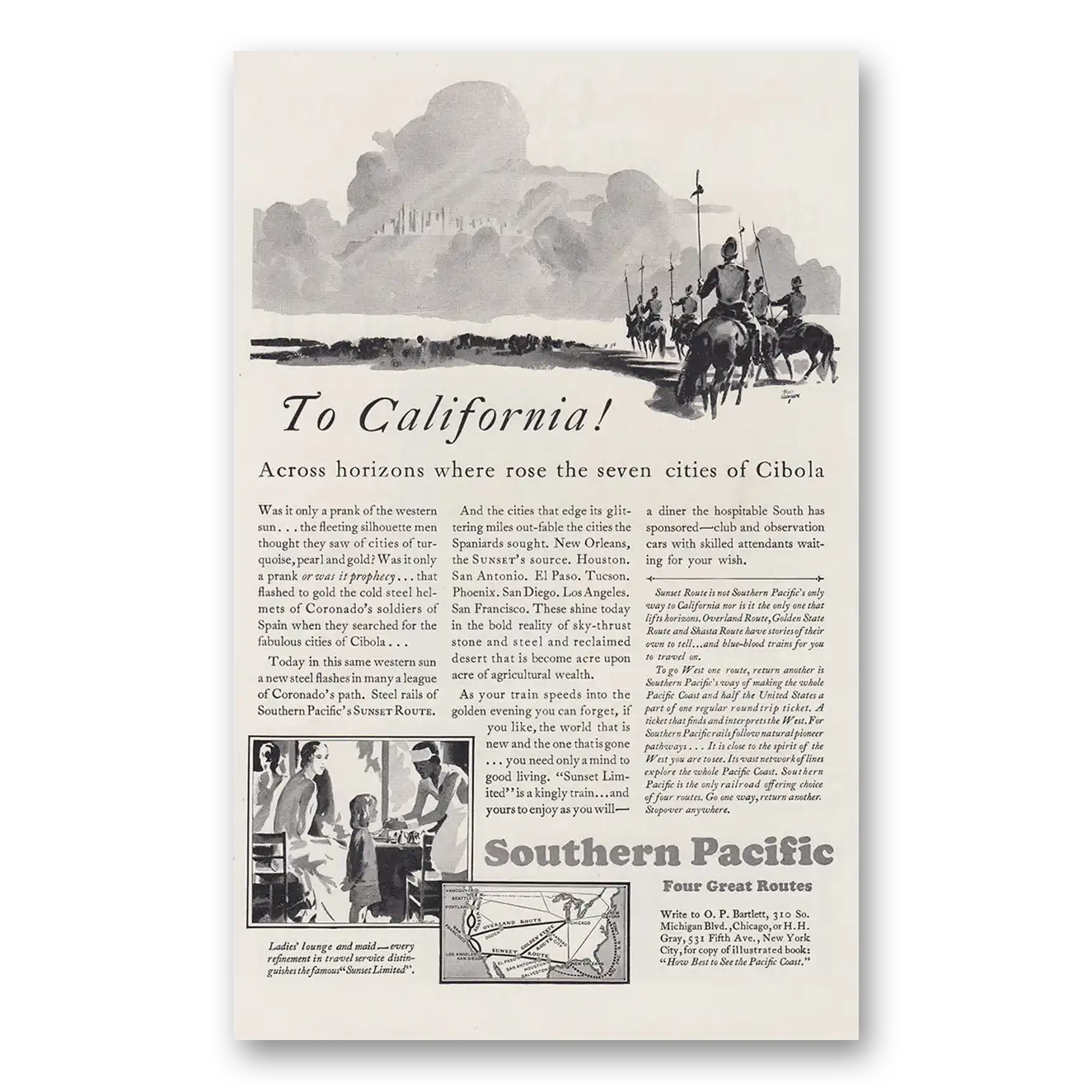 1930 Southern Pacific California Seven Cities of Cibola Vintage Magazine Print Ad