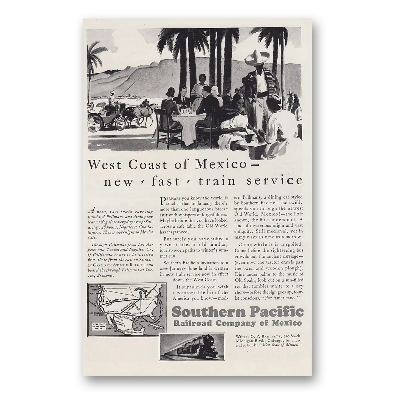 1930 Southern Pacific West Coast of Mexico Vintage Magazine Print Ad