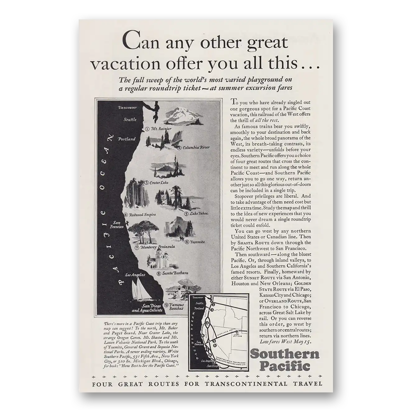 1930 Southern Pacific Can Any Other Great Vacation Offer Vintage Magazine Print Ad