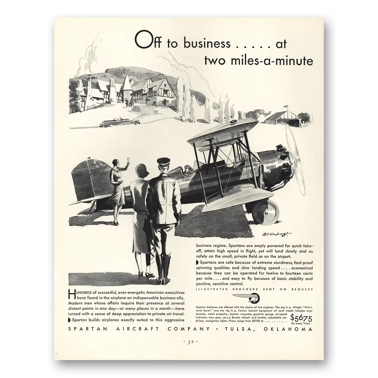 1930 Spartan Airplane Two Miles a Minute Vintage Magazine Print Ad