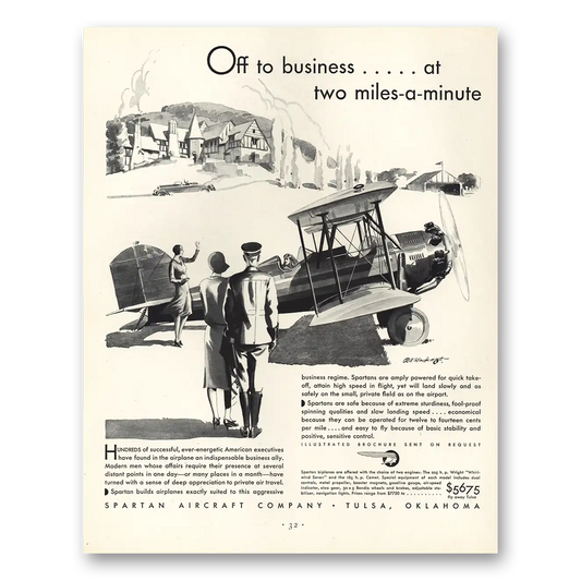 1930 Spartan Airplane Two Miles a Minute Vintage Magazine Print Ad